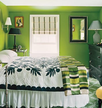 Klasszikus hálószoba zöld színekkel